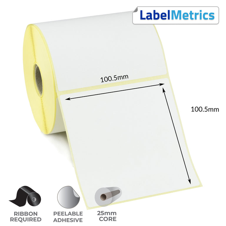 100..5 x 100.5mm Perforated Thermal Transfer Labels - Removable Adhesive