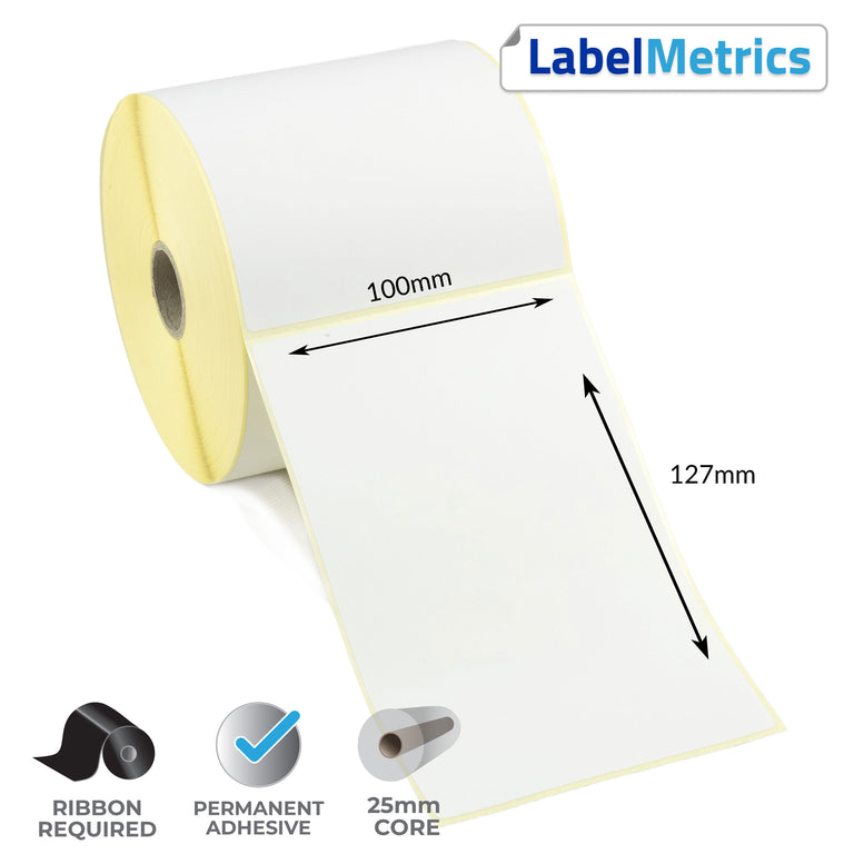 100 x 127mm Perforated Thermal Transfer Labels - Permanent Adhesive