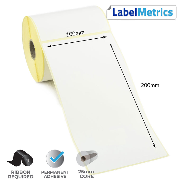 100 x 200mm Thermal Transfer Labels - Permanent Adhesive