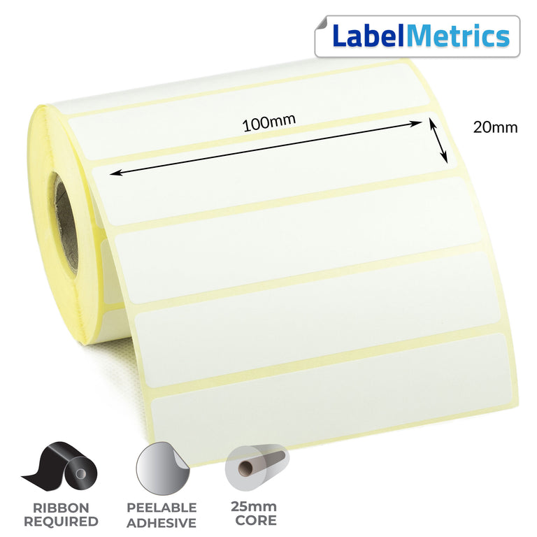 100 x 20mm Thermal Transfer Labels - Removable Adhesive
