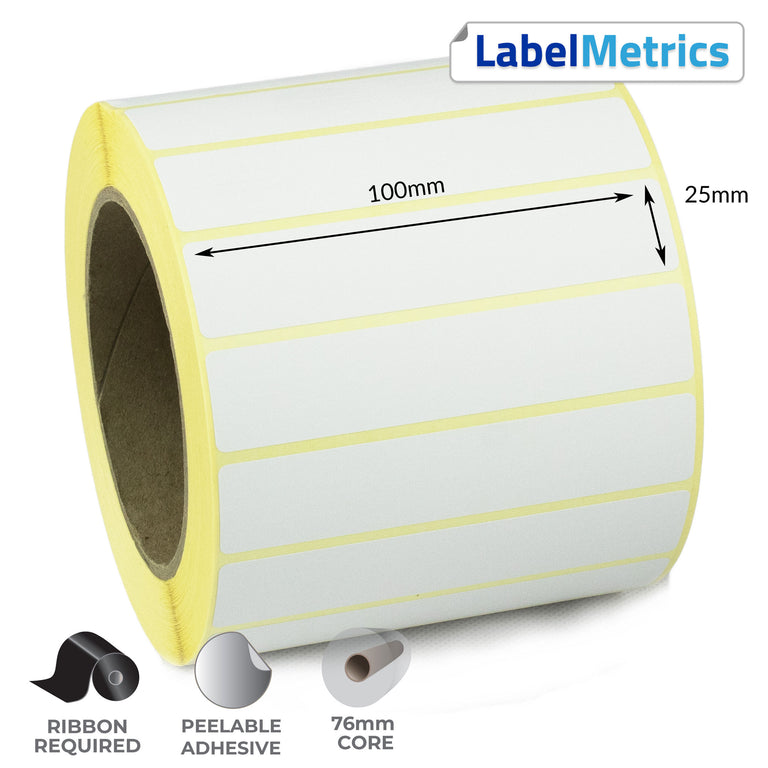 100 x 25mm Thermal Transfer Labels - Removable Adhesive