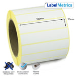 100 x 25mm Direct Thermal Labels - Permanent Adhesive