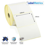100 x 64mm Direct Thermal Labels - Permanent Adhesive