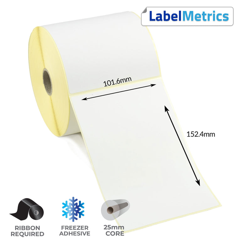 101.6 x 152.4mm Perforated Thermal Transfer Labels - Freezer Adhesive