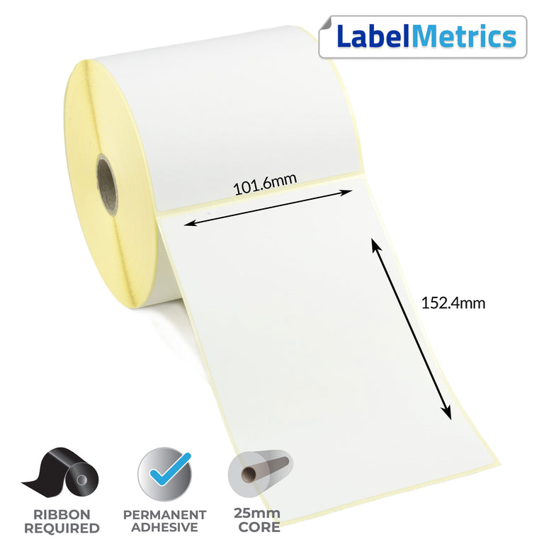 101.6 x 152.4mm Perforated Thermal Transfer Labels - Permanent Adhesive