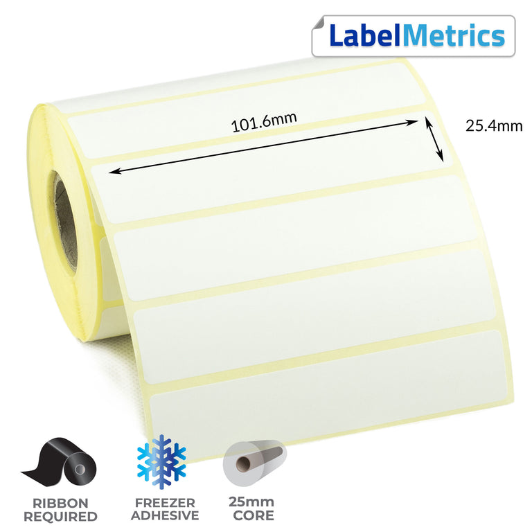 101.6 x 25.4mm Thermal Transfer Labels - Freezer Adhesive