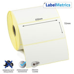 102 x 51mm Direct Thermal Labels - Permanent Adhesive