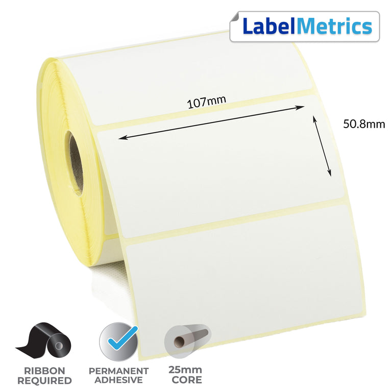 107 x 50.8mm Thermal Transfer Labels - Permanent Adhesive