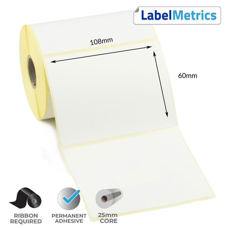 108 x 60mm Thermal Transfer Labels - Permanent Adhesive