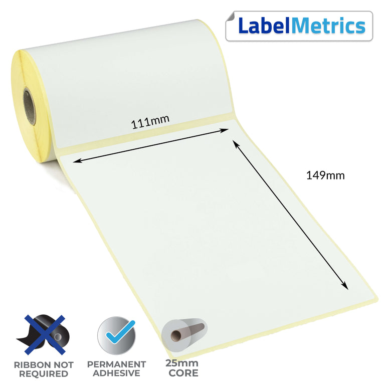 111 x 149mm Perforated Direct Thermal Labels - Permanent Adhesive