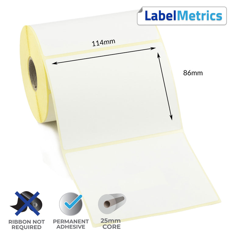 114 x 86mm Direct Thermal Labels - Permanent Adhesive