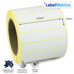 115 x 25mm Direct Thermal Labels - Removable Adhesive