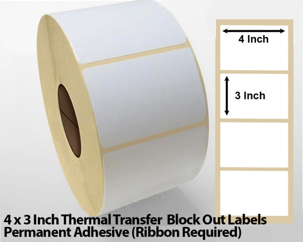 4 x 3 Inch Thermal Transfer Block out Labels - Permanent Adhesive