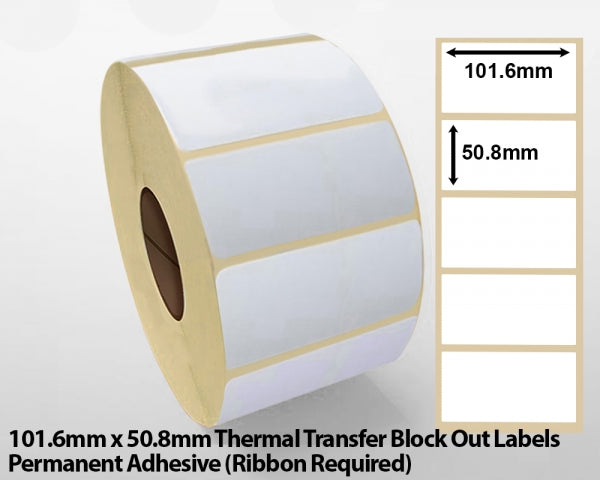 101.6 x 50.8mm Thermal Transfer Block Out Labels - Permanent Adhesive