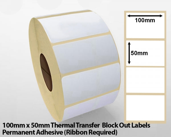 100 x 50mm Thermal Transfer Block Out Labels - Permanent Adhesive