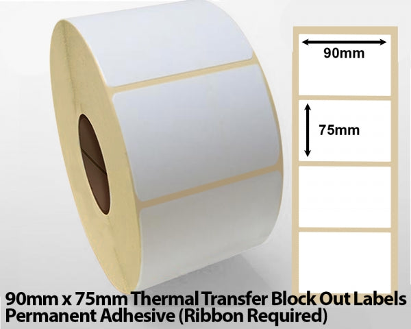 90 x 75mm Thermal Transfer Block Out Labels - Permanent Adhesive