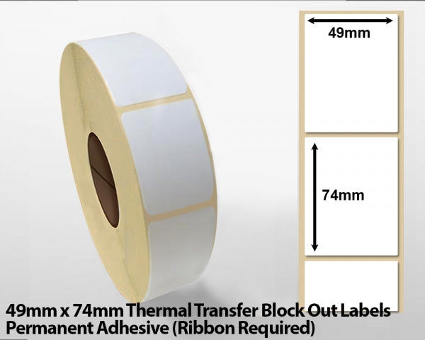 49 x 74mm Thermal Transfer Block Out Labels - Permanent Adhesive