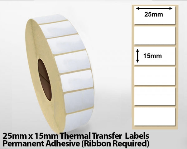 25 x 15mm Thermal Transfer Block Out Labels - Permanent Adhesive