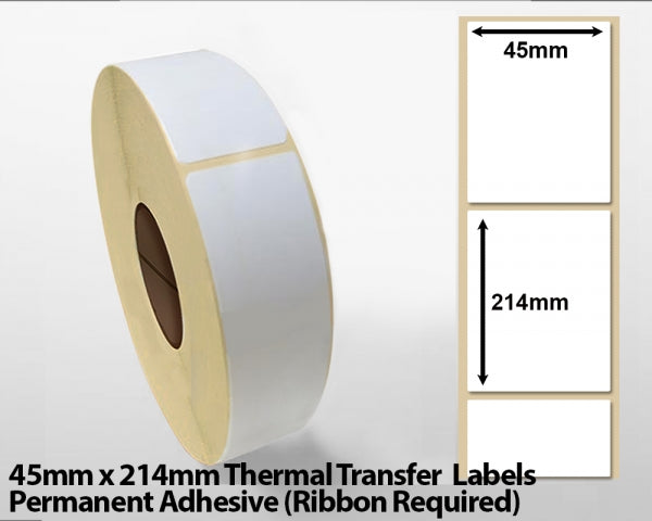 45 x 214mm thermal transfer labels - permanent adhesive