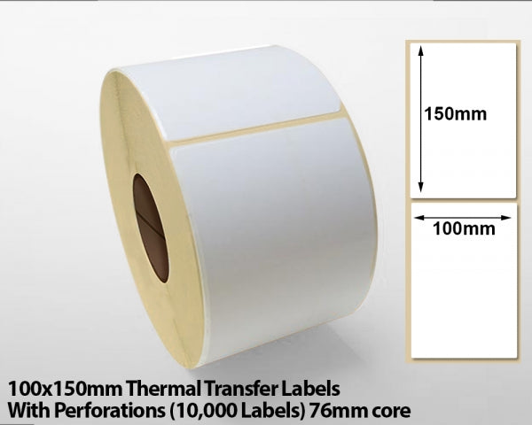 100x150mm Thermal Transfer Labels With Perforations (10000 Labels) 76mm core