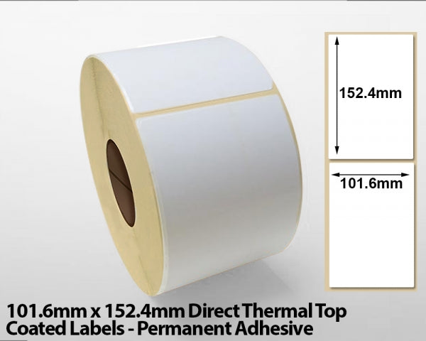 101.6 x 152.4mm Direct Thermal Top Coated Labels - Permanent Adhesive