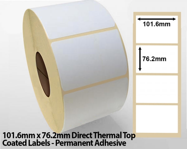 101.6 x 76.2mm Direct Thermal Top Coated Labels - Permanent Adhesive