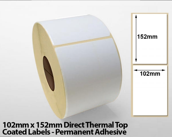 102 x 152mm Direct Thermal Top Coated Labels - Permanent Adhesive