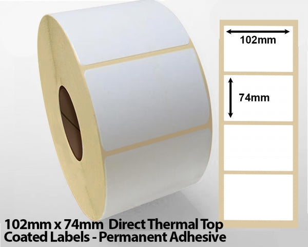 102 x 74mm Direct Thermal Top Coated Labels - Permanent Adhesive
