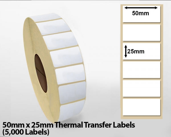 50mm x 25mm Thermal Transfer Labels (5000 Labels)