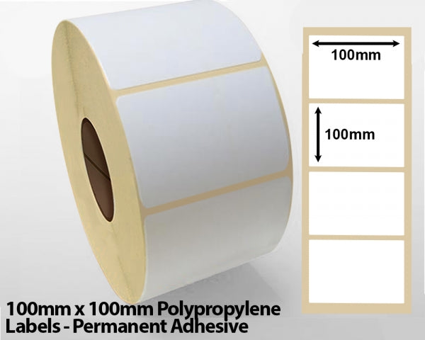 100mm x 100mm Polypropylene Labels - Permanent Adhesive