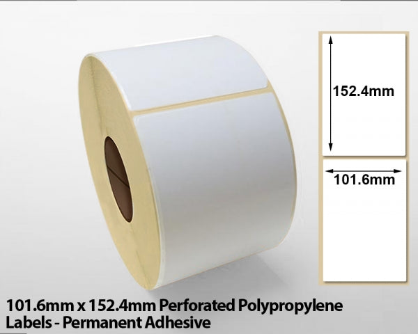101.6mm x 152.4mm Polypropylene Labels with Perforation - Permanent Adhesive