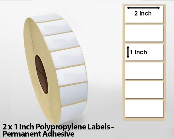 2 x 1 Inch Polypropylene Labels - Permanent Adhesive