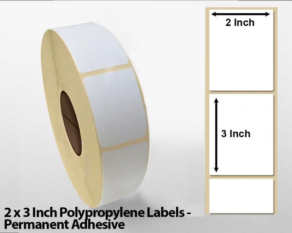 2 x 3 Inch Polypropylene Labels - Permanent Adhesive