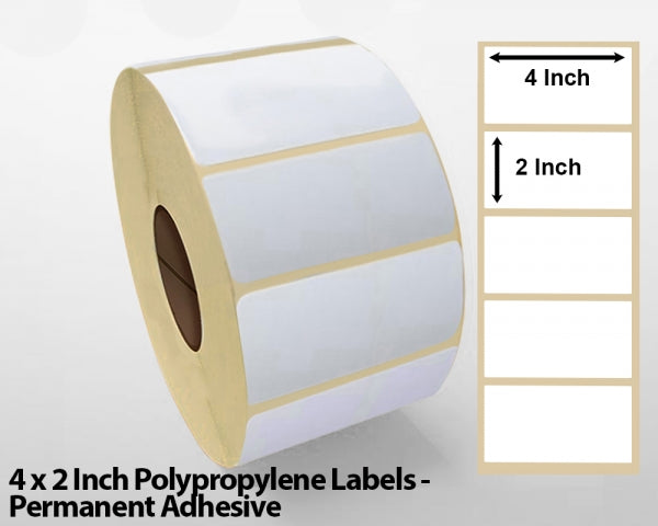 4 x 2 Inch Polypropylene Labels - Permanent Adhesive