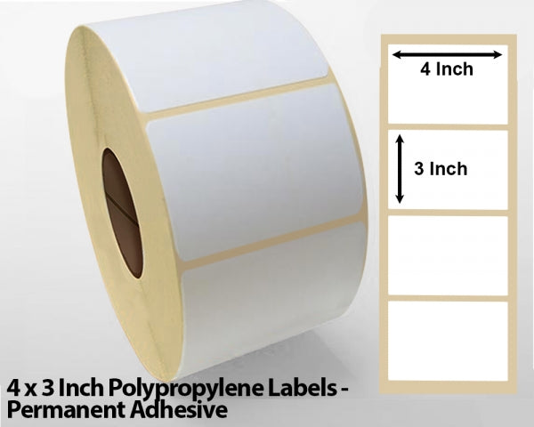 4 x 3 Inch Polypropylene Labels - Permanent Adhesive