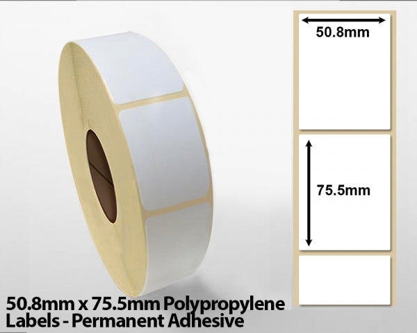 50.8mm x 75.5mm Polypropylene Labels - Permanent Adhesive