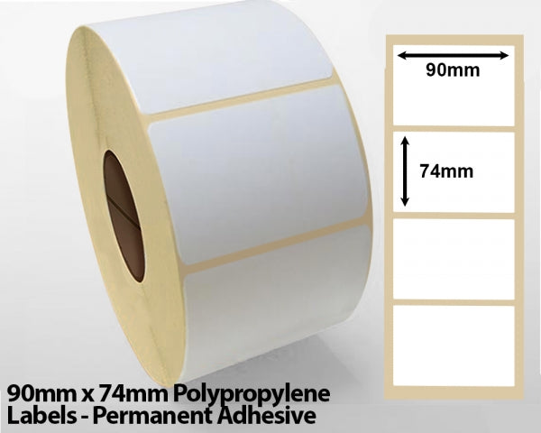 90mm x 74mm Polypropylene Labels - Permanent Adhesive