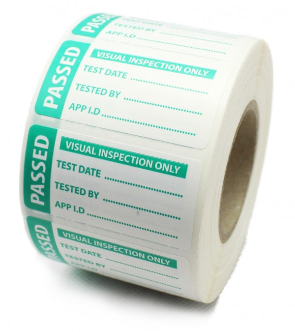 4th Edition Visual Inspection PAT test labels. Strong Polypropylene labels 50mm x 25mm
