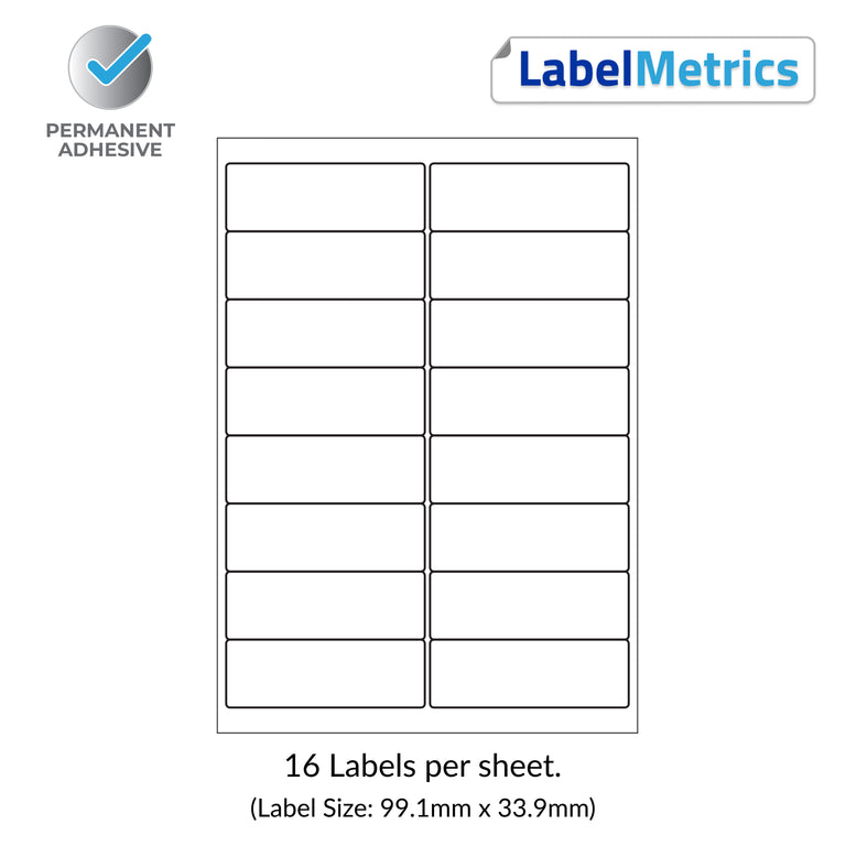 A4 Laser Labels - Inkjet Labels - 16 Per Sheet (99.1mm x 33.9mm)