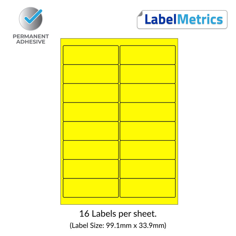 Pantone Yellow A4 Laser Labels - Inkjet Labels - 16 Per Sheet (99.1mm x 33.9mm) LL16