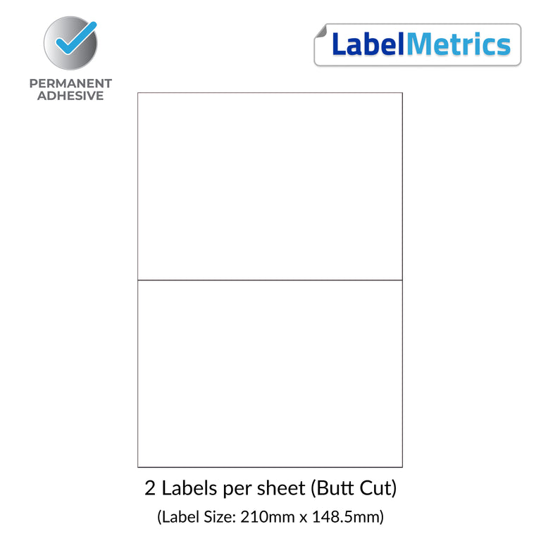 A4 Laser Labels - Inkjet Labels - Butt Cut 2 Per Sheet (210mm x 148.5mm) LL02NSE