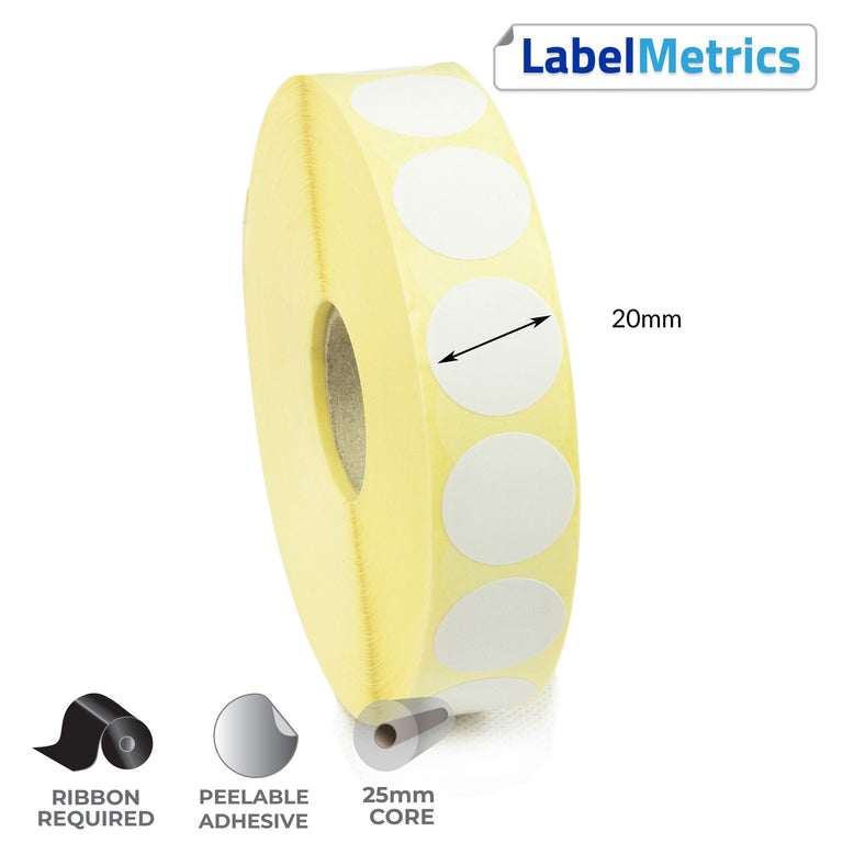 20mm Diameter Thermal Transfer Labels - Removable Adhesive