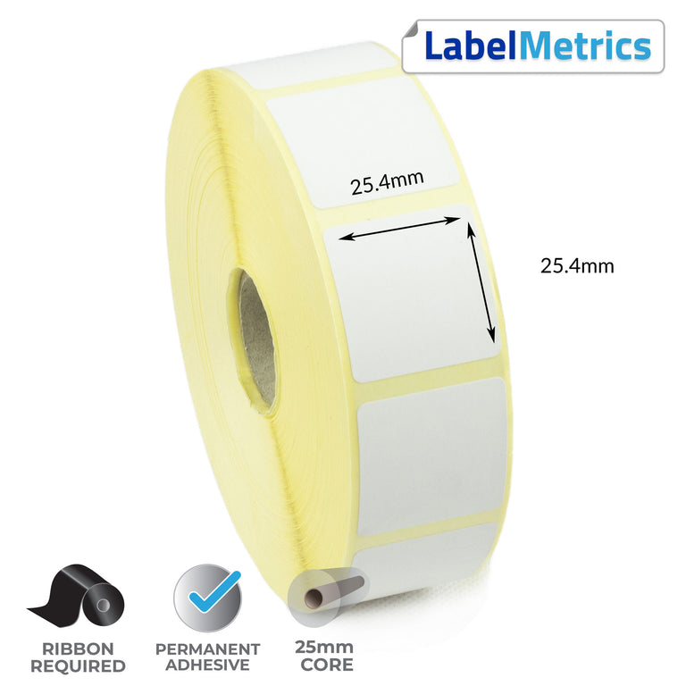 25.4 x 25.4mm Thermal Transfer Labels - Permanent Adhesive