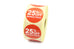 25% off marked price Promotional Labels, Red & White. 40mm Diameter.