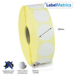 28mm Diameter Direct Thermal Labels - Removable Adhesive