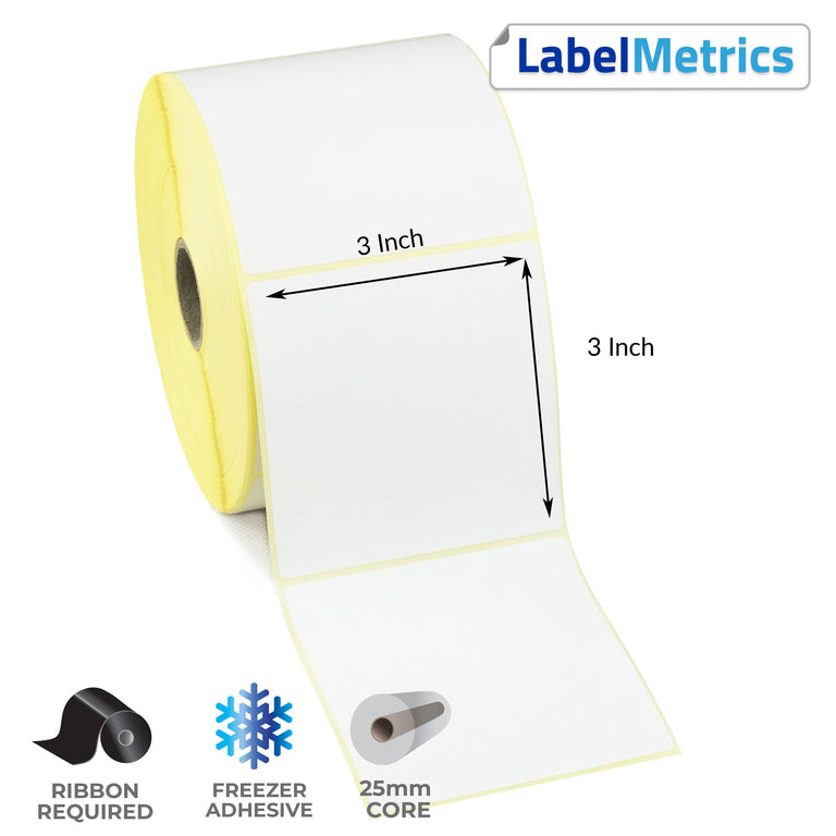 3 x 3 Inch Thermal Transfer Labels - Freezer Adhesive