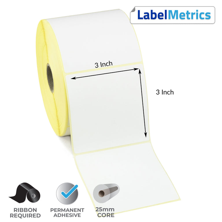 3 x 3 Inch Thermal Transfer Labels - Permanent Adhesive