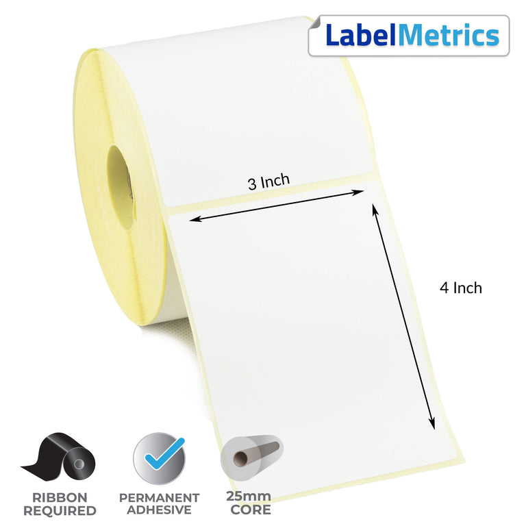 3 x 4 Inch Thermal Transfer Labels - Permanent Adhesive