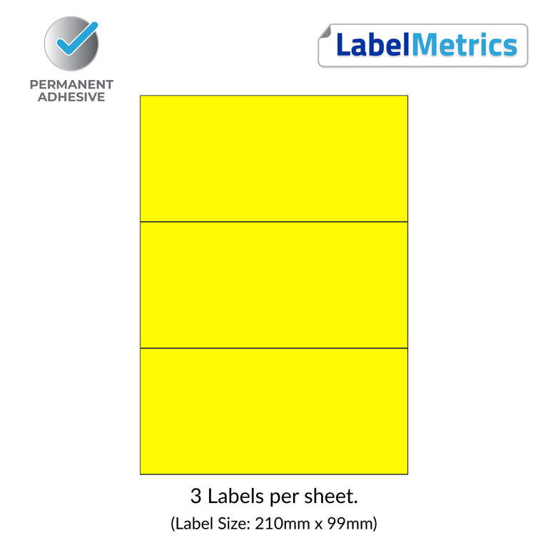 Pantone Yellow A4 Laser Labels - Inkjet Labels - Butt Cut 3 Per Sheet (210mm x 99mm) LL03NSE