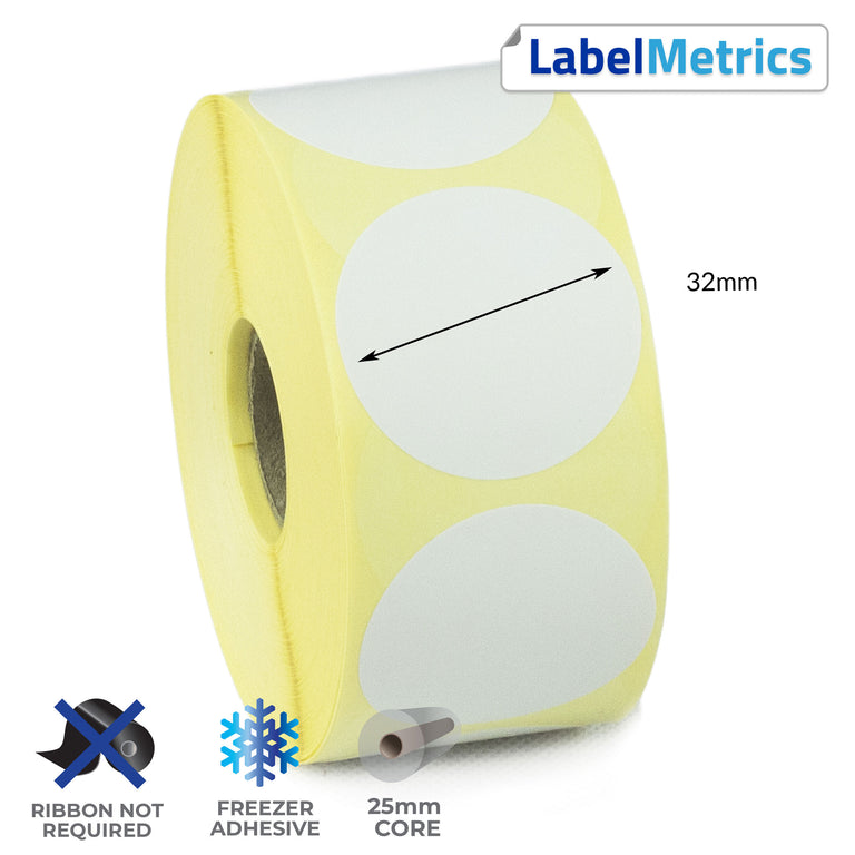 32mm Diameter Direct Thermal Labels - Freezer Adhesive